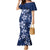 Plumeria Floral Tapa Pattern Navy Blue Family Matching Mermaid Dress and Hawaiian Shirt