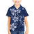 Plumeria Floral Tapa Pattern Navy Blue Family Matching Mermaid Dress and Hawaiian Shirt