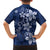 Plumeria Floral Tapa Pattern Navy Blue Family Matching Off Shoulder Short Dress and Hawaiian Shirt