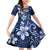 Plumeria Floral Tapa Pattern Navy Blue Family Matching Off Shoulder Short Dress and Hawaiian Shirt