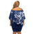 Plumeria Floral Tapa Pattern Navy Blue Family Matching Off Shoulder Short Dress and Hawaiian Shirt