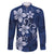 Plumeria Floral Tapa Pattern Navy Blue Family Matching Puletasi and Hawaiian Shirt