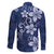 Plumeria Floral Tapa Pattern Navy Blue Family Matching Puletasi and Hawaiian Shirt