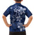 Plumeria Floral Tapa Pattern Navy Blue Family Matching Short Sleeve Bodycon Dress and Hawaiian Shirt