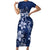 Plumeria Floral Tapa Pattern Navy Blue Family Matching Short Sleeve Bodycon Dress and Hawaiian Shirt