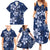 Plumeria Floral Tapa Pattern Navy Blue Family Matching Summer Maxi Dress and Hawaiian Shirt