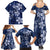 Plumeria Floral Tapa Pattern Navy Blue Family Matching Summer Maxi Dress and Hawaiian Shirt