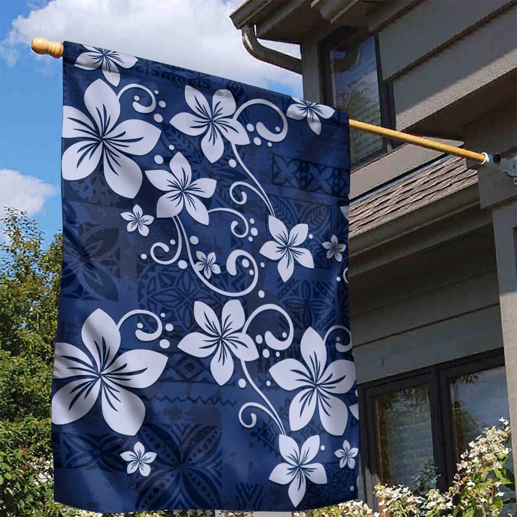 Plumeria Floral Tapa Pattern Navy Blue Garden Flag LT01 - Polynesian Pride
