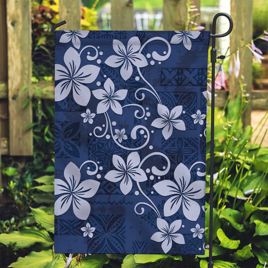 Plumeria Floral Tapa Pattern Navy Blue Garden Flag LT01 Garden Flag Blue - Polynesian Pride