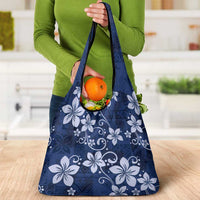 Plumeria Floral Tapa Pattern Navy Blue Grocery Bag LT01 - Polynesian Pride