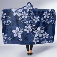 Plumeria Floral Tapa Pattern Navy Blue Hooded Blanket LT01 One Size Blue - Polynesian Pride