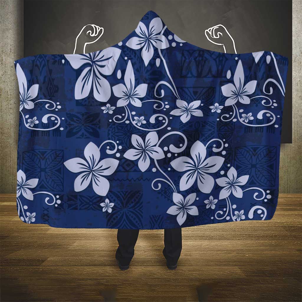 Plumeria Floral Tapa Pattern Navy Blue Hooded Blanket LT01 - Polynesian Pride