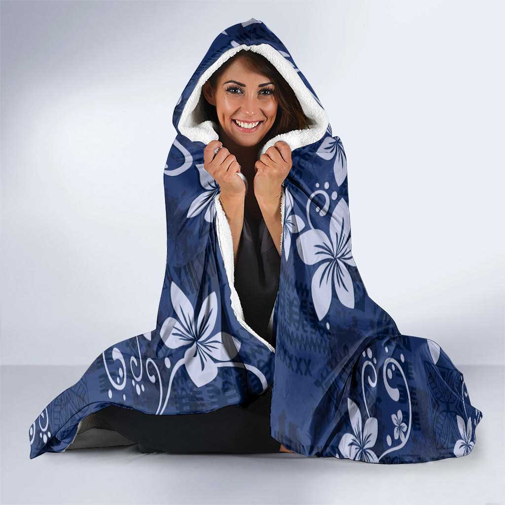 Plumeria Floral Tapa Pattern Navy Blue Hooded Blanket LT01 - Polynesian Pride