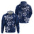 Plumeria Floral Tapa Pattern Navy Blue Hoodie