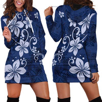 Plumeria Floral Tapa Pattern Navy Blue Hoodie Dress LT01 - Polynesian Pride