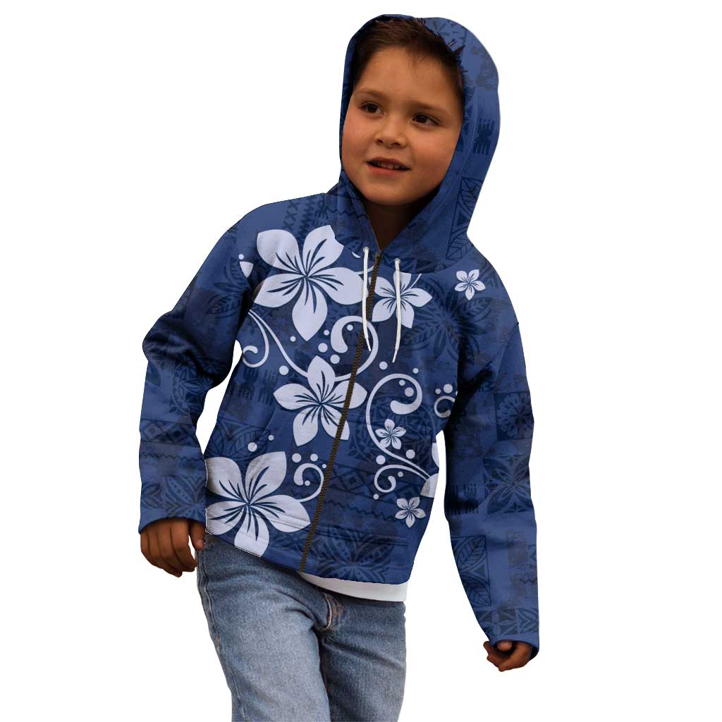 Plumeria Floral Tapa Pattern Navy Blue Kid Hoodie