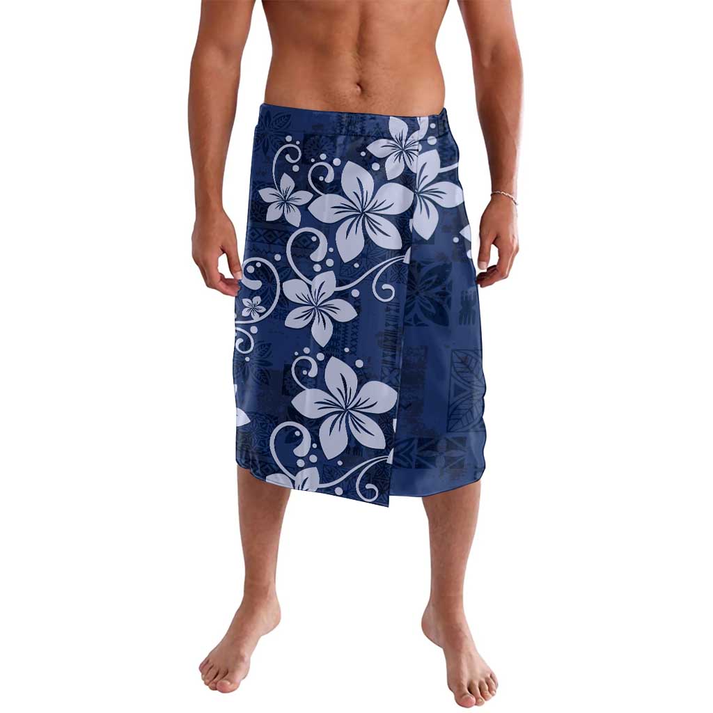 Plumeria Floral Tapa Pattern Navy Blue Lavalava