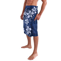 Plumeria Floral Tapa Pattern Navy Blue Lavalava LT01 - Polynesian Pride