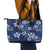 Plumeria Floral Tapa Pattern Navy Blue Leather Tote Bag