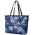 Plumeria Floral Tapa Pattern Navy Blue Leather Tote Bag