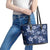 Plumeria Floral Tapa Pattern Navy Blue Leather Tote Bag