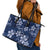 Plumeria Floral Tapa Pattern Navy Blue Leather Tote Bag