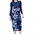 Plumeria Floral Tapa Pattern Navy Blue Long Sleeve Bodycon Dress