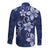 Plumeria Floral Tapa Pattern Navy Blue Long Sleeve Button Shirt