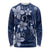 Plumeria Floral Tapa Pattern Navy Blue Long Sleeve Shirt