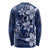 Plumeria Floral Tapa Pattern Navy Blue Long Sleeve Shirt