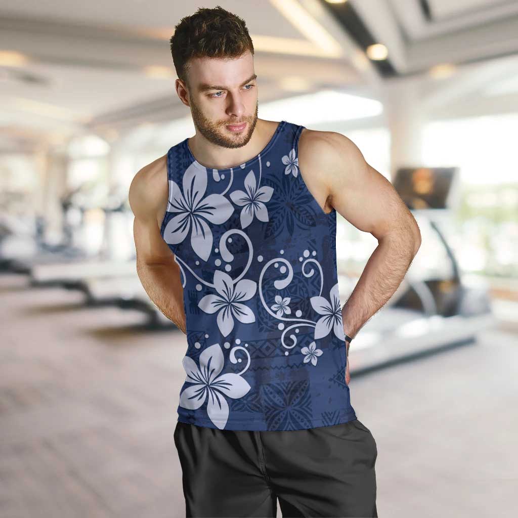 Plumeria Floral Tapa Pattern Navy Blue Men Tank Top LT01 Blue - Polynesian Pride