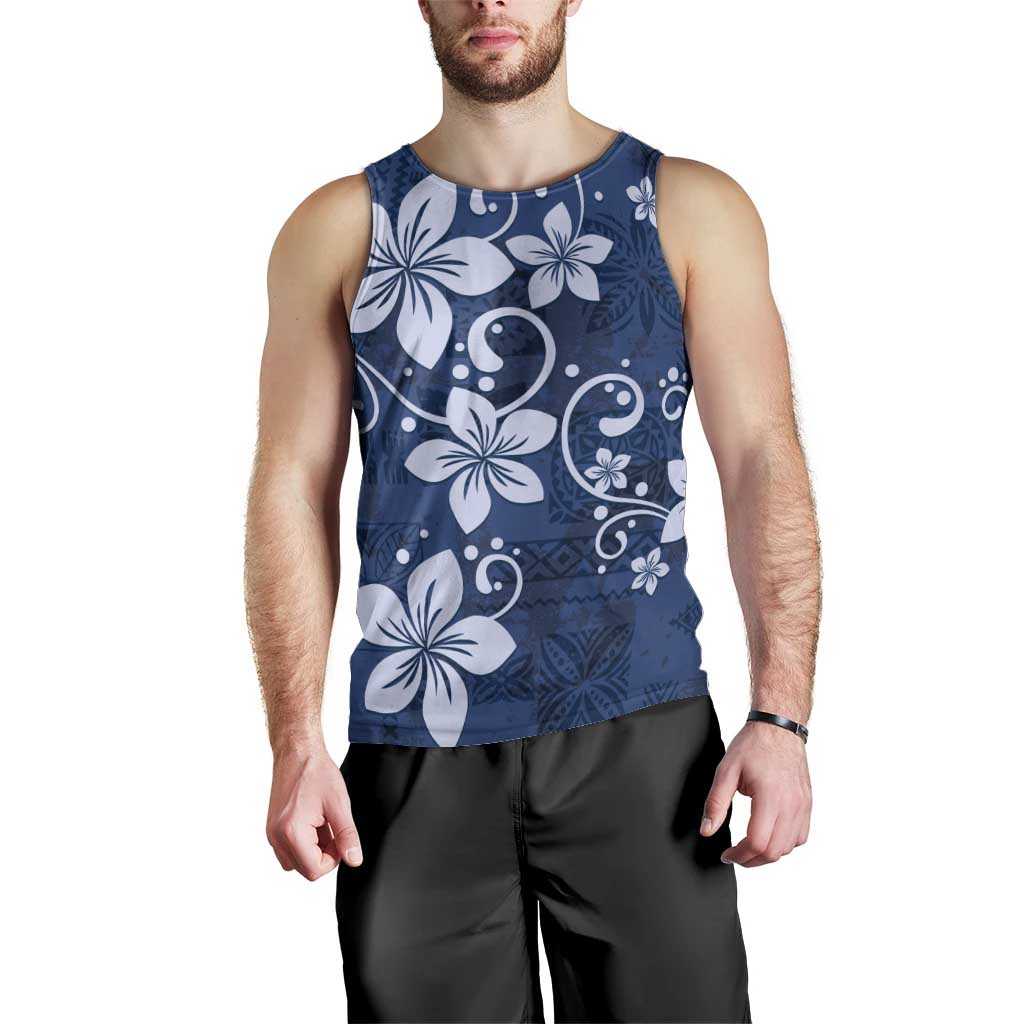Plumeria Floral Tapa Pattern Navy Blue Men Tank Top LT01 - Polynesian Pride