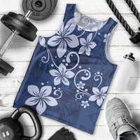 Plumeria Floral Tapa Pattern Navy Blue Men Tank Top LT01 - Polynesian Pride