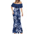 Plumeria Floral Tapa Pattern Navy Blue Mermaid Dress