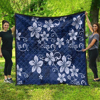 Plumeria Floral Tapa Pattern Navy Blue Quilt