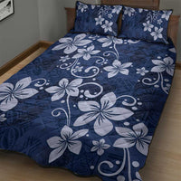 Plumeria Floral Tapa Pattern Navy Blue Quilt Bed Set LT01 - Polynesian Pride