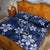 Plumeria Floral Tapa Pattern Navy Blue Quilt Bed Set