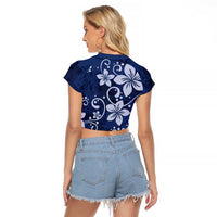 Plumeria Floral Tapa Pattern Navy Blue Raglan Cropped T Shirt LT01 - Polynesian Pride