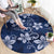 Plumeria Floral Tapa Pattern Navy Blue Round Carpet