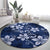 Plumeria Floral Tapa Pattern Navy Blue Round Carpet