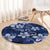 Plumeria Floral Tapa Pattern Navy Blue Round Carpet