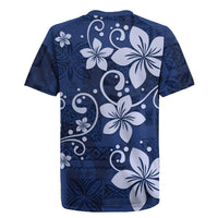 Plumeria Floral Tapa Pattern Navy Blue Rugby Jersey