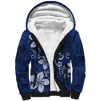 Plumeria Floral Tapa Pattern Navy Blue Sherpa Hoodie LT01 Unisex Blue - Polynesian Pride
