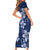 Plumeria Floral Tapa Pattern Navy Blue Short Sleeve Bodycon Dress