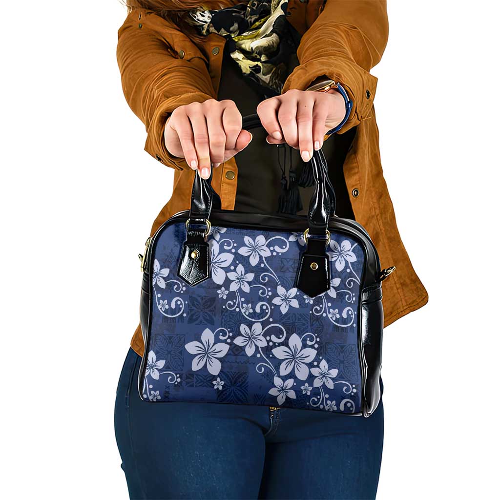 Plumeria Floral Tapa Pattern Navy Blue Shoulder Handbag