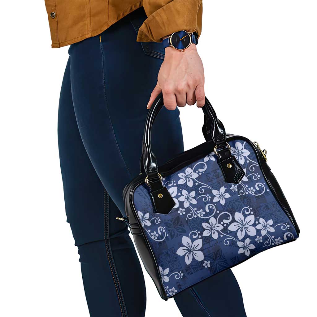 Plumeria Floral Tapa Pattern Navy Blue Shoulder Handbag