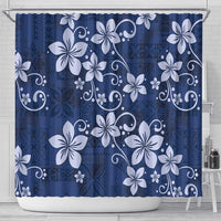 Plumeria Floral Tapa Pattern Navy Blue Shower Curtain
