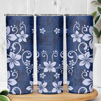 Plumeria Floral Tapa Pattern Navy Blue Skinny Tumbler