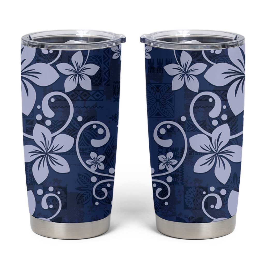 Plumeria Floral Tapa Pattern Navy Blue Tumbler Cup LT01 Blue - Polynesian Pride