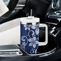 Plumeria Floral Tapa Pattern Navy Blue Tumbler With Handle LT01 - Polynesian Pride